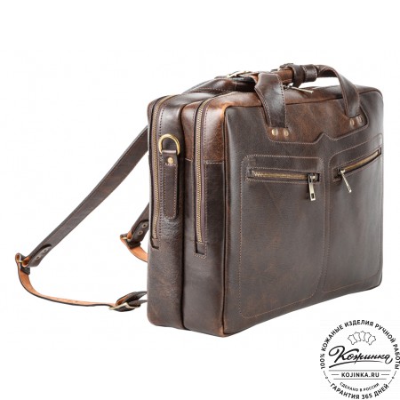 Кожаная мужская сумка-рюкзак "Генри" (коричневый эксклюзив)